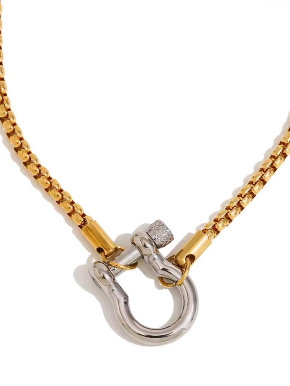 Gold and Silver Two-Tone Chain Necklace with D-Ring - Picture 4 of 12